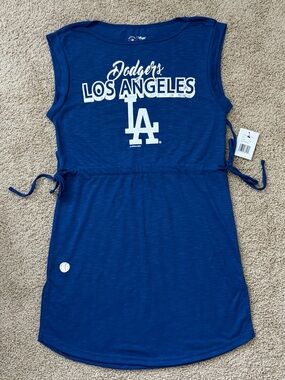 Los Angeles Dodgers Women's Blue Graphic Tie-Waist Dress
